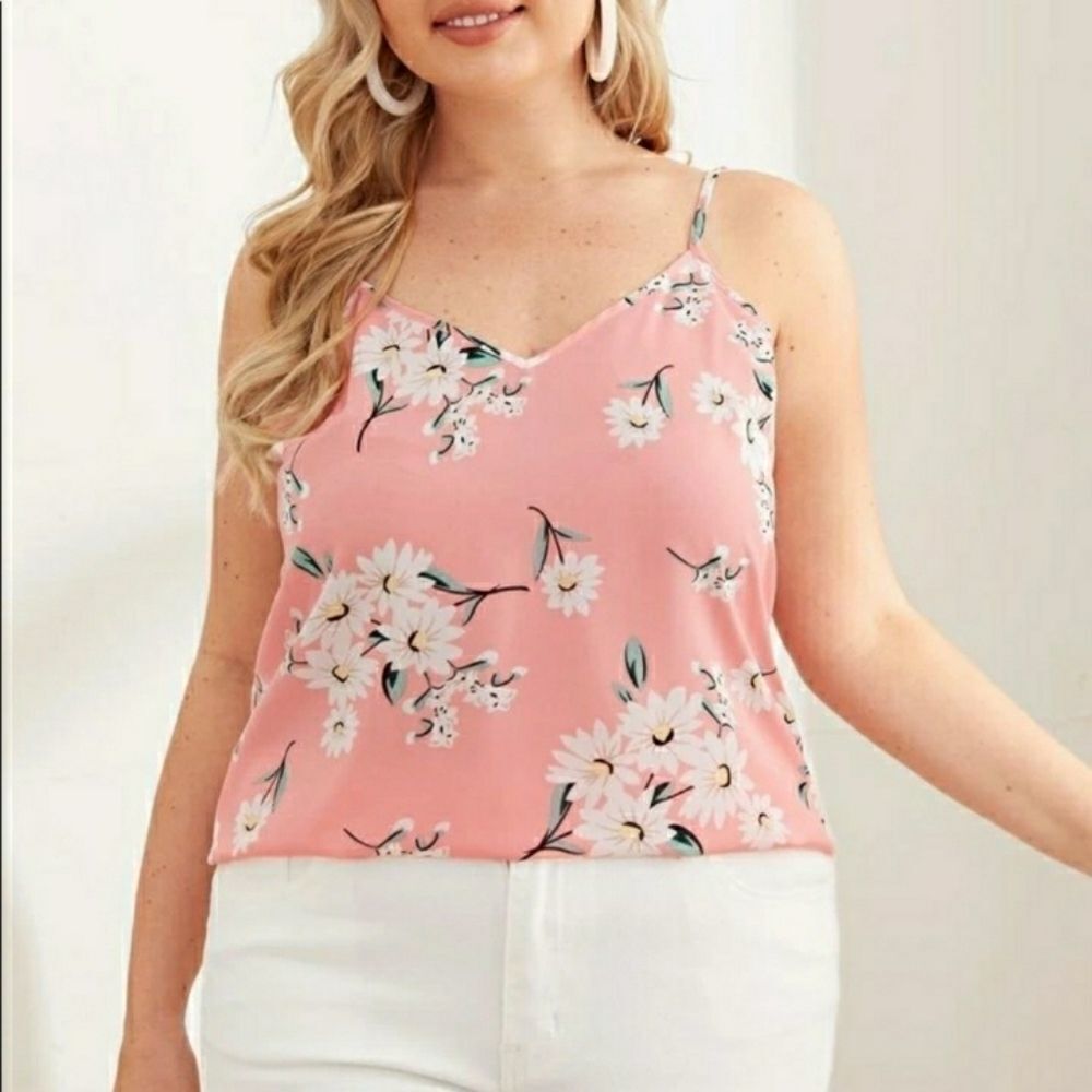 V-neck strap floral tank top or cami in Plus size 14 16